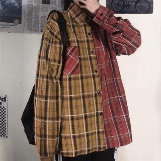 Front Pocket Panel Plaid Button-down Shirt