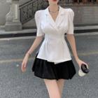 Short-sleeve Double Breasted Blazer / Mini Skirt