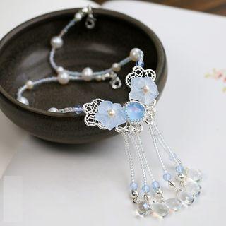 Retro Faux Pearl Flower Headpiece Light Blue - One Size