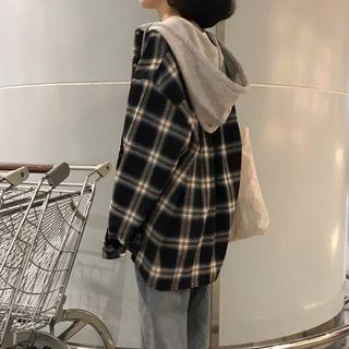 Hooded Plaid Jacket Black & White - One Size