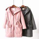 Pocketed Hooded Snap-button Coat