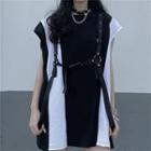 Short-sleeve Striped Buckled T-shirt