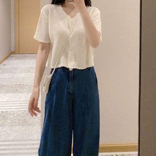 Short-sleeve Button-up Top / Wide-leg Jeans / Set