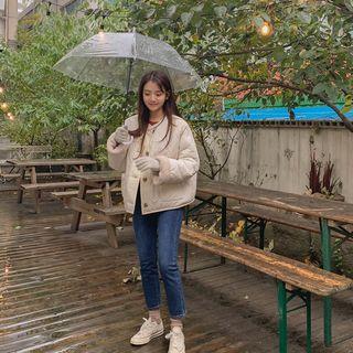 Reversible Quilting Fleece Jacket Ivory - One Size