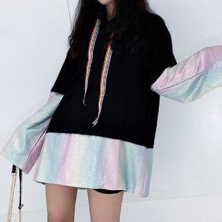 Two-tone Drawstring Hoodie / Denim Shorts