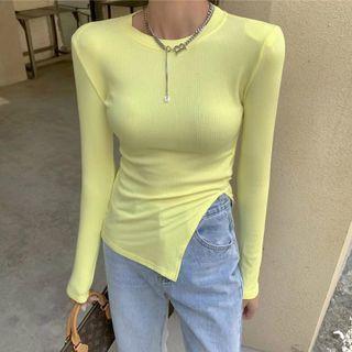 Asymmetrical Long-sleeve Slit T-shirt