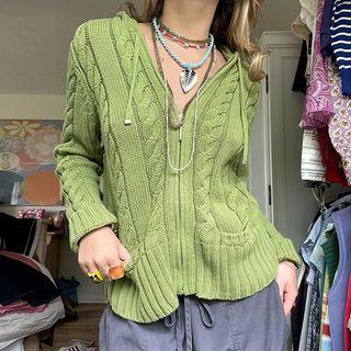 Long Sleeve Cable-knit Zip-up Hooded Jacket