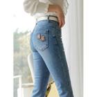 Patched Embroidered Boot-cut Jeans