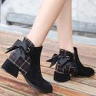 Plaid Panel Chunky Heel Ankle Boots