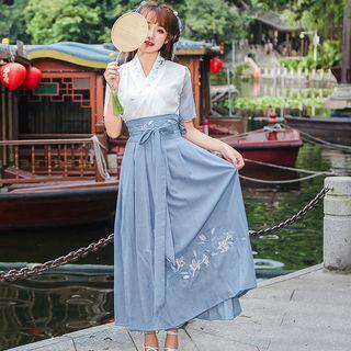 Set: Short-sleeve Hanfu Top + Maxi Skirt