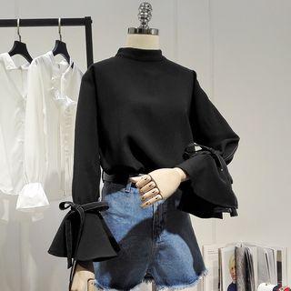 Mock-neck Flared-cuff Blouse