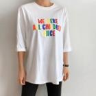 3/4-sleeve Multicolor-lettered T-shirt