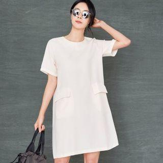 Flap-detail Shift Dress Beige - One Size