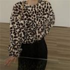 Long-sleeve Leopard Print Fleece Sweatshirt Leopard - One Size