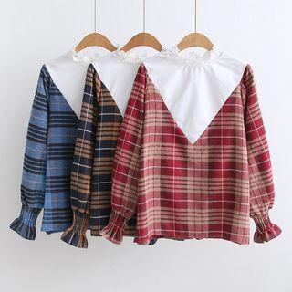 Plaid Panel Mock Neck Top
