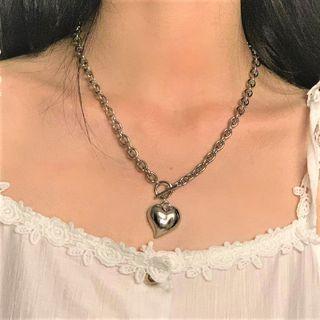 Heart Pendant Alloy Necklace Heart - Silver - One Size