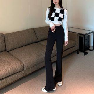 Two-tone Cropped Top / Boot-cut Pants