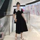 Short-sleeve Lace Collar A-line Midi Dress