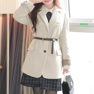 Single-breast Contrast-cuff Belted Jacket