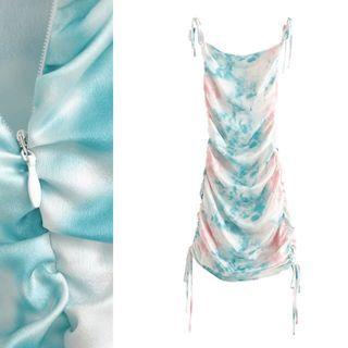 Drawstring Tie Dye Spaghetti Strap Dress