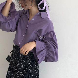 Lantern-sleeve Blouse Purple - One Size