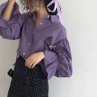 Lantern-sleeve Blouse Purple - One Size