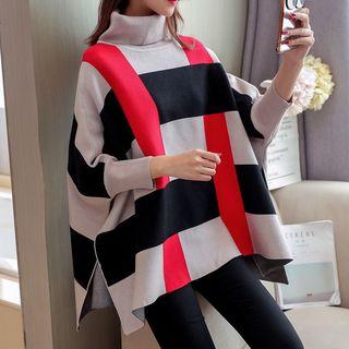 Striped Turtleneck Knit Cape