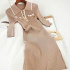 Ribbed Elbow-sleeve Knit Dress