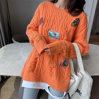 Set : Hemp Pattern Long-sleeved Sweater + Top + Pants