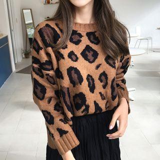 Leopard Pattern Sweater Camel - One Size
