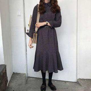 Long-sleeve Midi A-line Shirt Dress