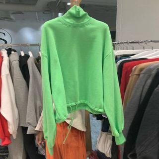 Mock-turtleneck Drawstring-cuff Pullover
