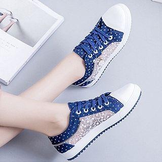 Paneled Floral Embroidered Sneakers