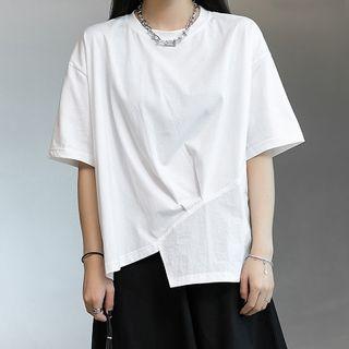 Short Sleeve Asymmetrical Top White - One Size