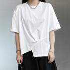 Short Sleeve Asymmetrical Top White - One Size