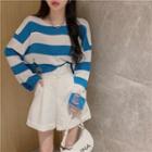 Distressed Striped Loose-fit Light Knit Top