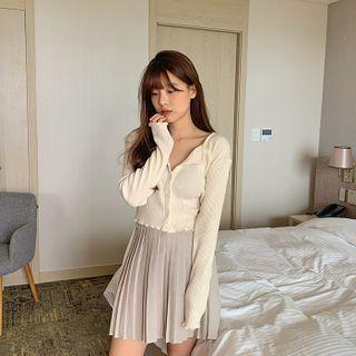Lettuce-edge Ribbed Short Cardigan