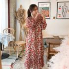 Flounced Bloom Chiffon Long Dress Beige - One Size