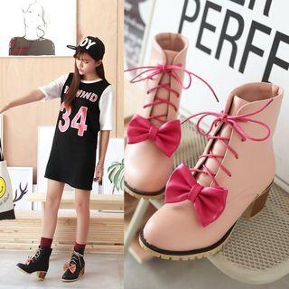Bow-accent Lace-up Ankle Boots