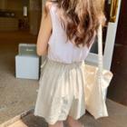 Beribboned Band-waist Linen Blend Shorts Beige - One Size