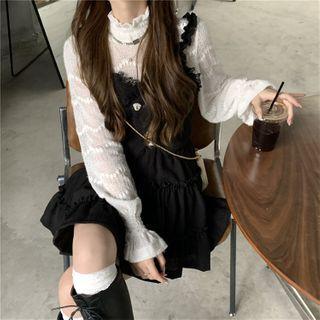 Mock-neck Lace Blouse / Camisole Top / Mini Skirt / Set