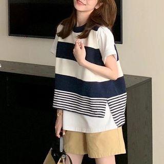 Short-sleeve T-shirt / Striped Sweater Vest / Shorts / Set