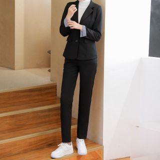 Set: Single-breasted Blazer + Straight Leg Dress Pants