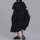 Short Sleeve Floral Mesh Dress Black - One Size