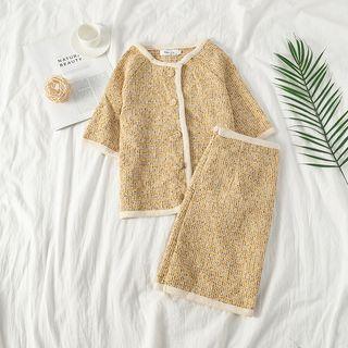 Set: Contrast-trim Cropped Raglan Jacket + Skirt