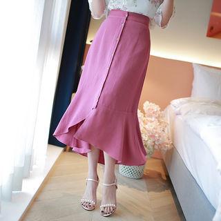 Cutout-detail Buttoned Long Skirt