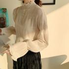 Frill-trim Turtleneck Long-sleeve Chiffon Blouse