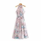 Floral Tie-waist Halter Maxi Dress