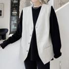 V-neck Plain Faux-leather Vest