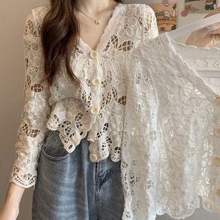 Long-sleeve Perforated Flower Cardigan